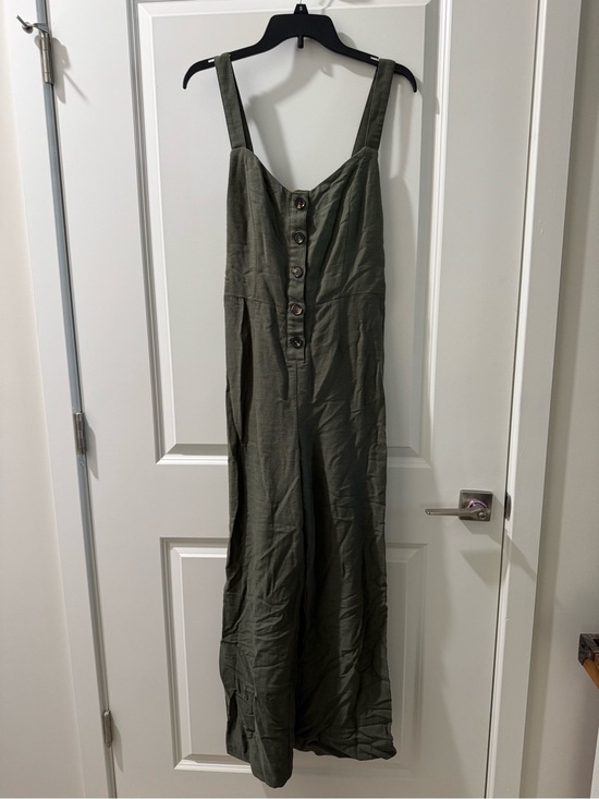 wild fable Pants - wild fable Olive Green Button-Front Wide-Leg Jumpsuit